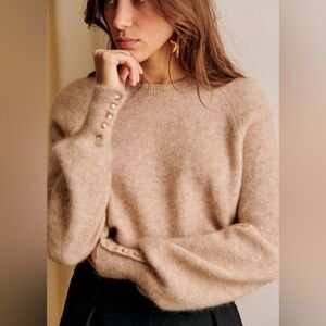 Sezane Louise Jumper Sweater Beige Mohair Wool Balloon Sleeve Button Cuff Sz. M